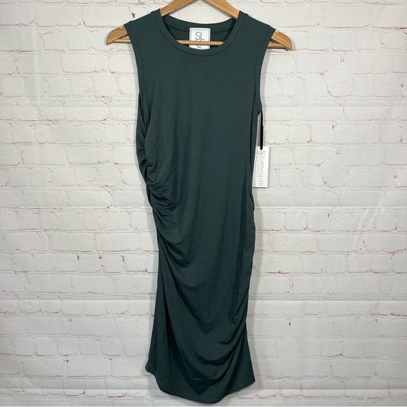 Sarah Liller SLSF Dress Womens Size Small Green Ruched Tank Midi Stretch NEW - Picture 1 of 10
